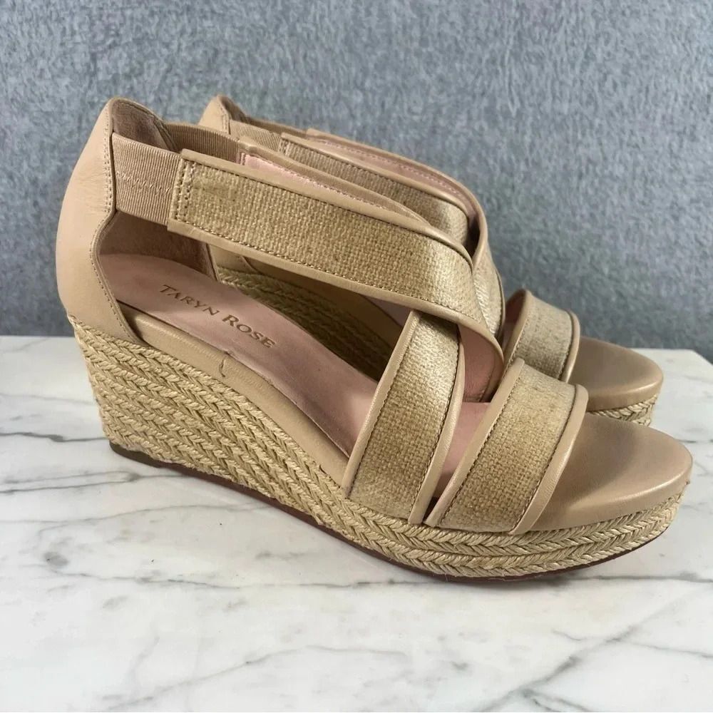 Taryn Rose Women’s Krissy Espadrille Wedge Sandal Beige Tan Leather size 7